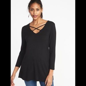Old Navy black relaxed lace up luxe tunic